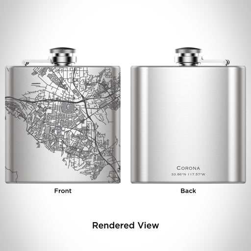 Rendered View of Corona California Map Engraving on 6oz Stainless Steel Flask