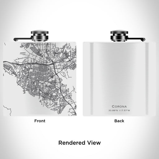 Rendered View of Corona California Map Engraving on 6oz Stainless Steel Flask in White