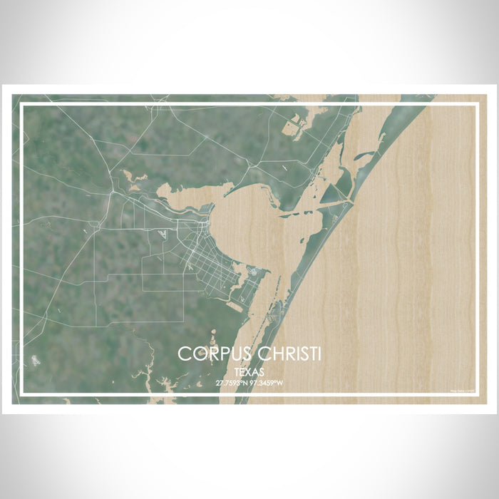 Corpus Christi Texas Map Print Landscape Orientation in Afternoon Style With Shaded Background
