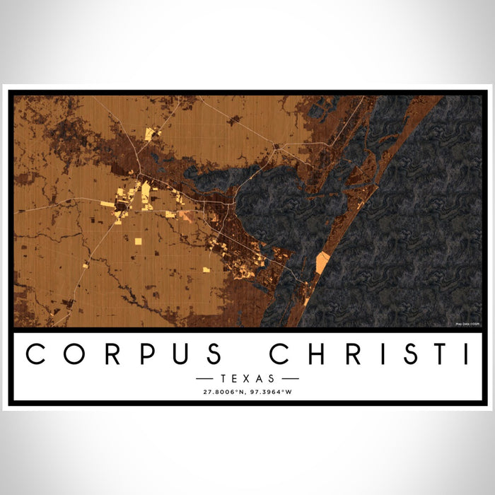 Corpus Christi Texas Map Print Landscape Orientation in Ember Style With Shaded Background