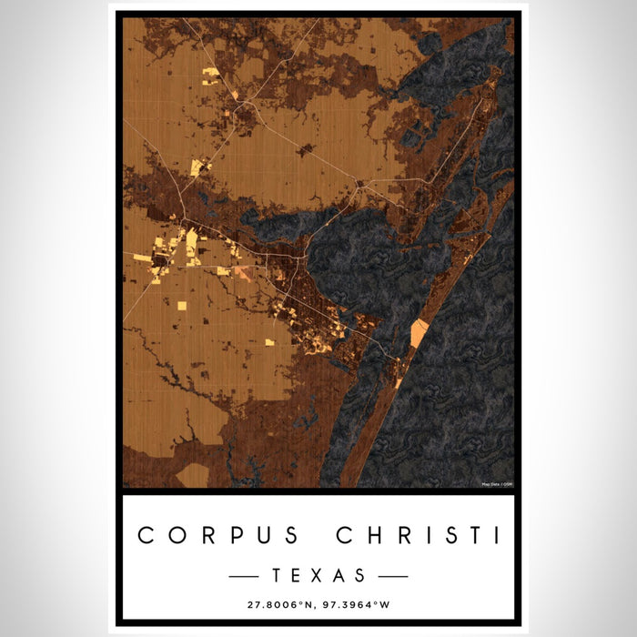 Corpus Christi Texas Map Print Portrait Orientation in Ember Style With Shaded Background
