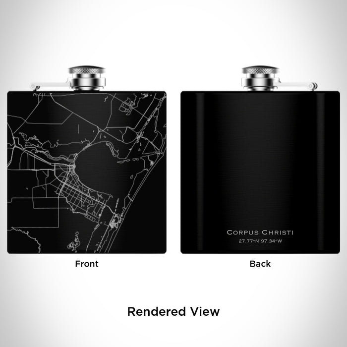 Rendered View of Corpus Christi Texas Map Engraving on 6oz Stainless Steel Flask in Black