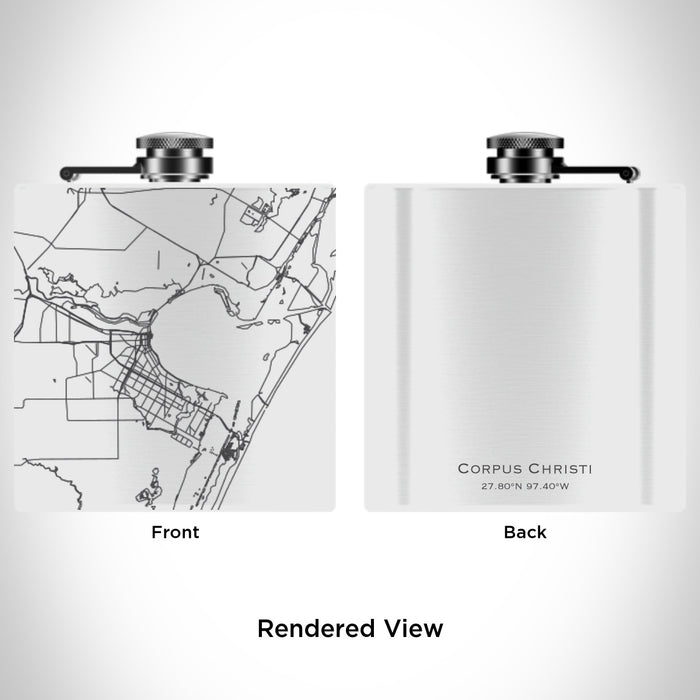 Rendered View of Corpus Christi Texas Map Engraving on 6oz Stainless Steel Flask in White