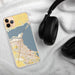 Custom Corpus Christi Texas Map Phone Case in Woodblock on Table with Black Headphones