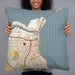 Person holding 22x22 Custom Corpus Christi Texas Map Throw Pillow in Woodblock