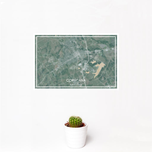 12x18 Corsicana Texas Map Print Landscape Orientation in Afternoon Style With Small Cactus Plant in White Planter