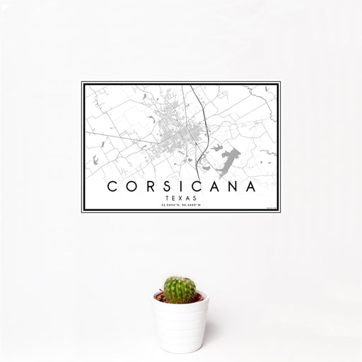 12x18 Corsicana Texas Map Print Landscape Orientation in Classic Style With Small Cactus Plant in White Planter