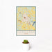 12x18 Corsicana Texas Map Print Portrait Orientation in Woodblock Style With Small Cactus Plant in White Planter