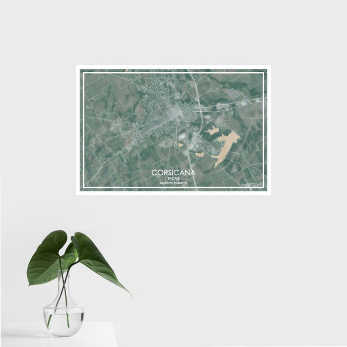 16x24 Corsicana Texas Map Print Landscape Orientation in Afternoon Style With Tropical Plant Leaves in Water