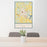 24x36 Corsicana Texas Map Print Portrait Orientation in Woodblock Style Behind 2 Chairs Table and Potted Plant