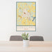 24x36 Corsicana Texas Map Print Portrait Orientation in Woodblock Style Behind 2 Chairs Table and Potted Plant