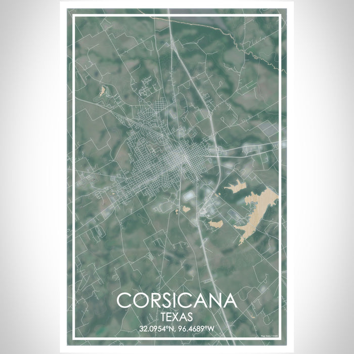 Corsicana Texas Map Print Portrait Orientation in Afternoon Style With Shaded Background