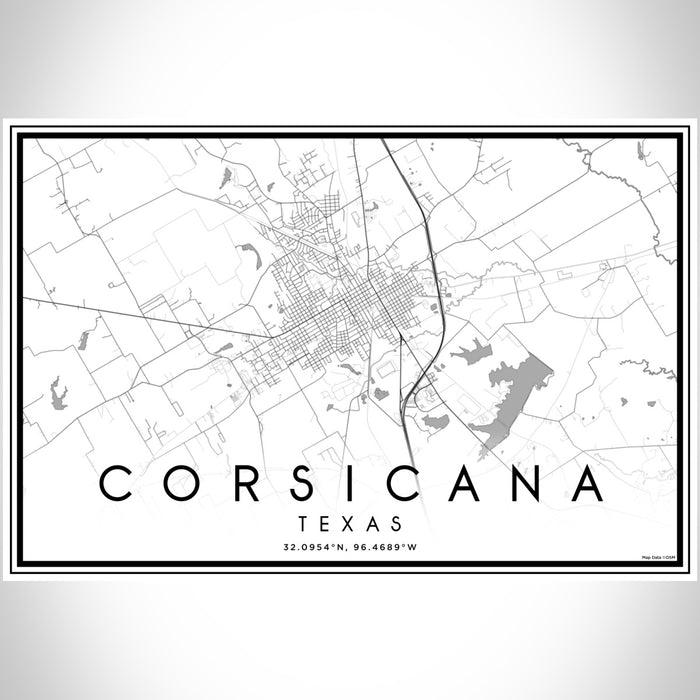 Corsicana Texas Map Print Landscape Orientation in Classic Style With Shaded Background