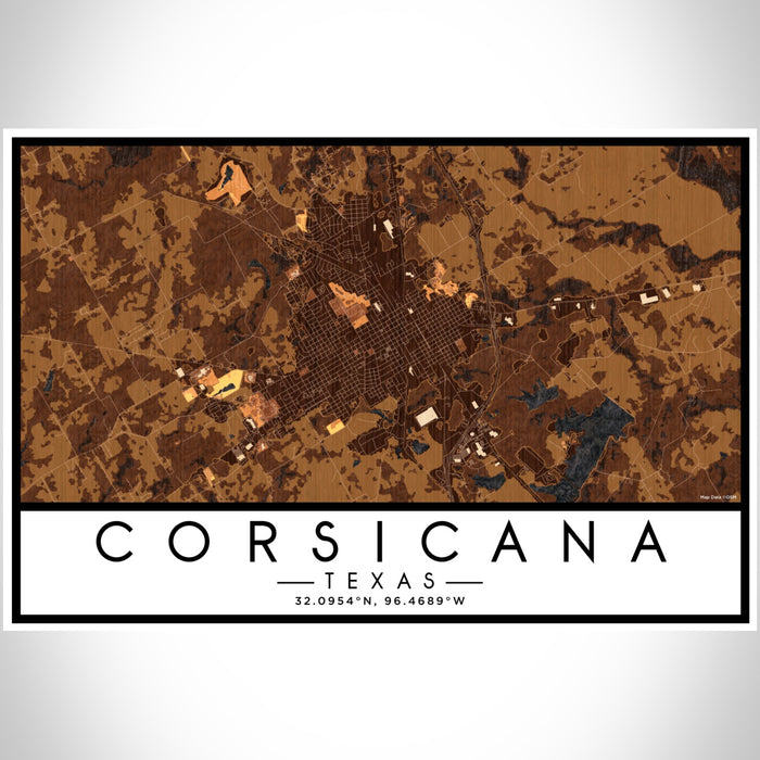 Corsicana Texas Map Print Landscape Orientation in Ember Style With Shaded Background