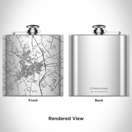 Rendered View of Corsicana Texas Map Engraving on 6oz Stainless Steel Flask