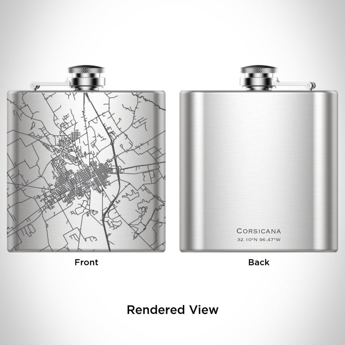 Rendered View of Corsicana Texas Map Engraving on 6oz Stainless Steel Flask