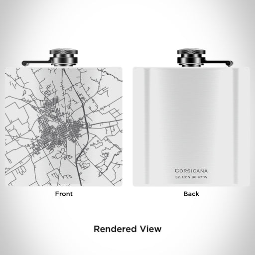 Rendered View of Corsicana Texas Map Engraving on 6oz Stainless Steel Flask in White