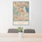 24x36 Corte Madera California Map Print Portrait Orientation in Woodblock Style Behind 2 Chairs Table and Potted Plant