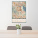24x36 Corte Madera California Map Print Portrait Orientation in Woodblock Style Behind 2 Chairs Table and Potted Plant
