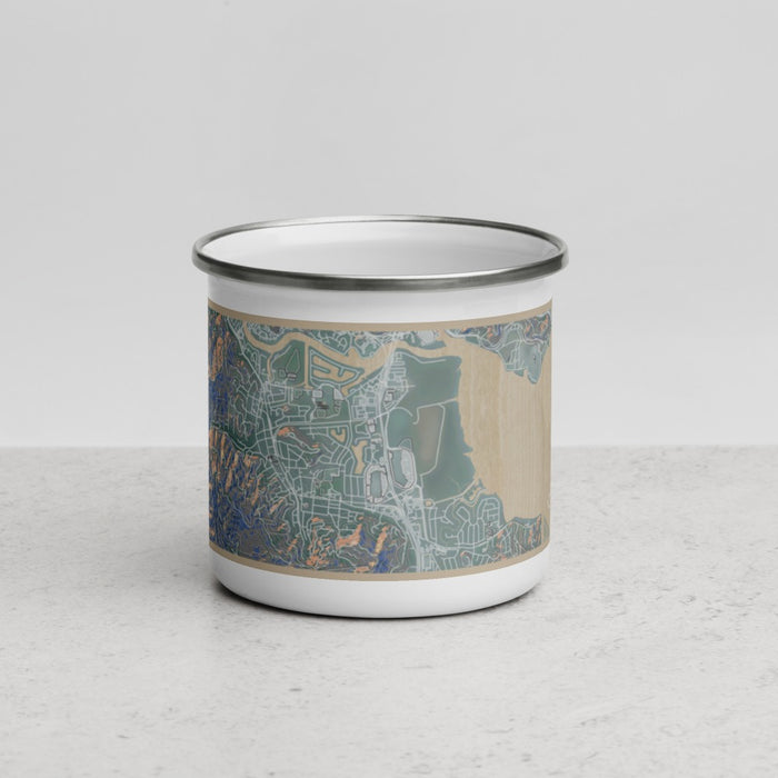 Front View Custom Corte Madera California Map Enamel Mug in Afternoon