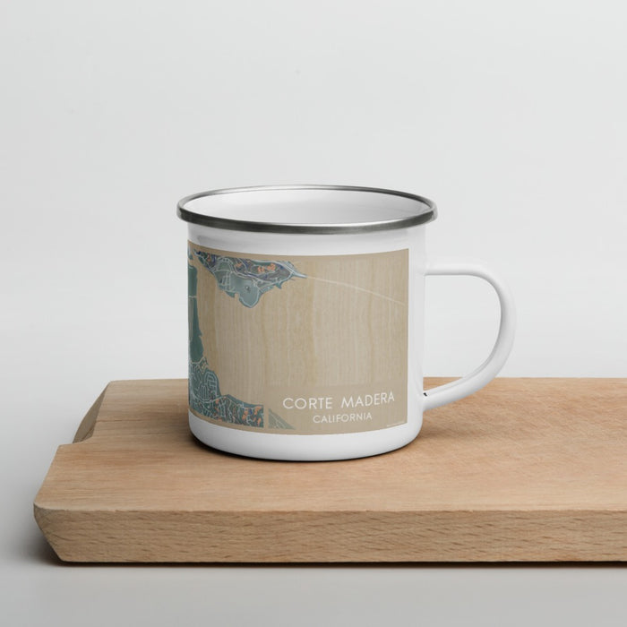 Right View Custom Corte Madera California Map Enamel Mug in Afternoon