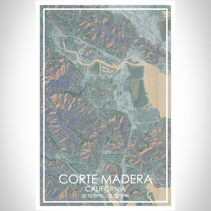 Corte Madera California Map Print Portrait Orientation in Afternoon Style With Shaded Background