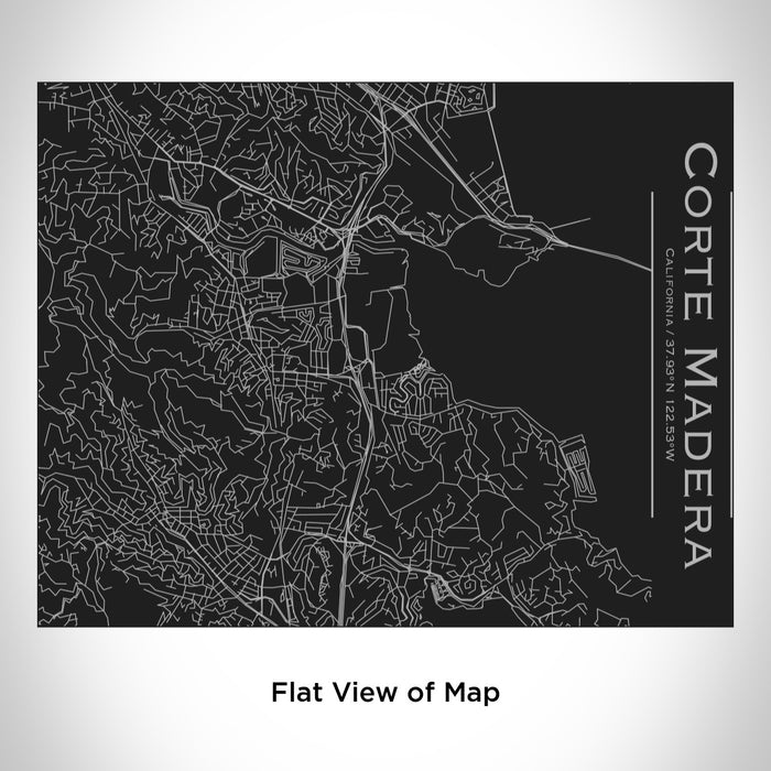 Rendered View of Corte Madera California Map Engraving on 20oz Stainless Steel Insulated Bottle with Bamboo Top in Black