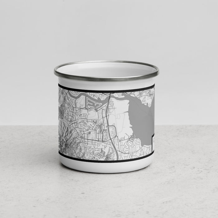 Front View Custom Corte Madera California Map Enamel Mug in Classic