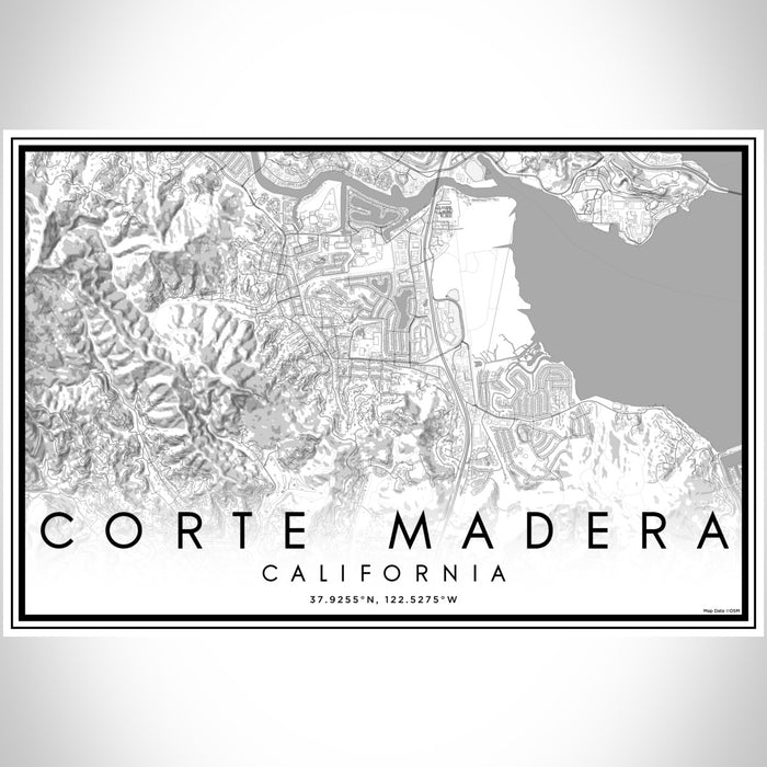 Corte Madera California Map Print Landscape Orientation in Classic Style With Shaded Background