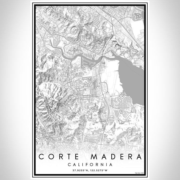 Corte Madera California Map Print Portrait Orientation in Classic Style With Shaded Background