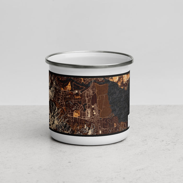Front View Custom Corte Madera California Map Enamel Mug in Ember
