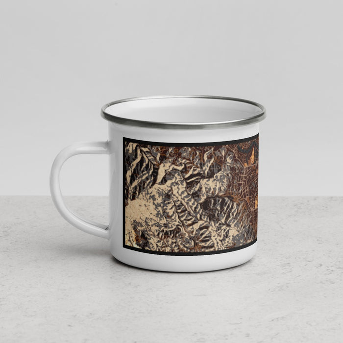 Left View Custom Corte Madera California Map Enamel Mug in Ember
