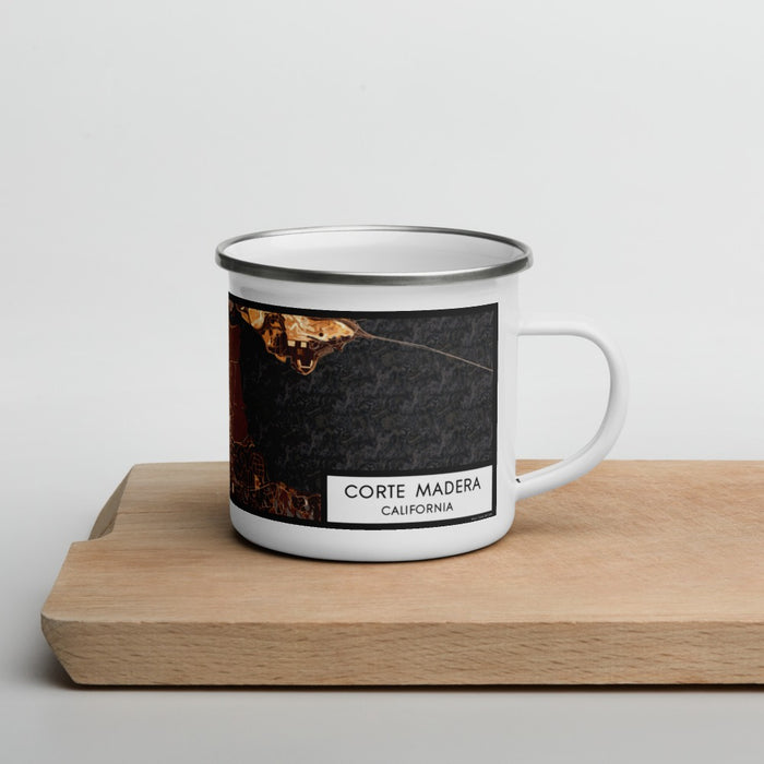 Right View Custom Corte Madera California Map Enamel Mug in Ember