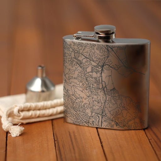 Corte Madera California Custom Engraved City Map Inscription Coordinates on 6oz Stainless Steel Flask