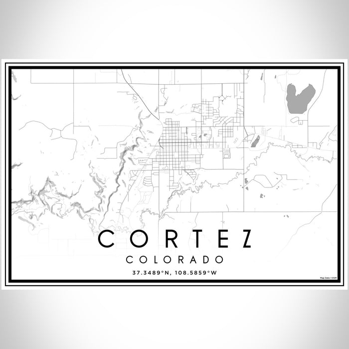 Cortez Colorado Map Print Landscape Orientation in Classic Style With Shaded Background
