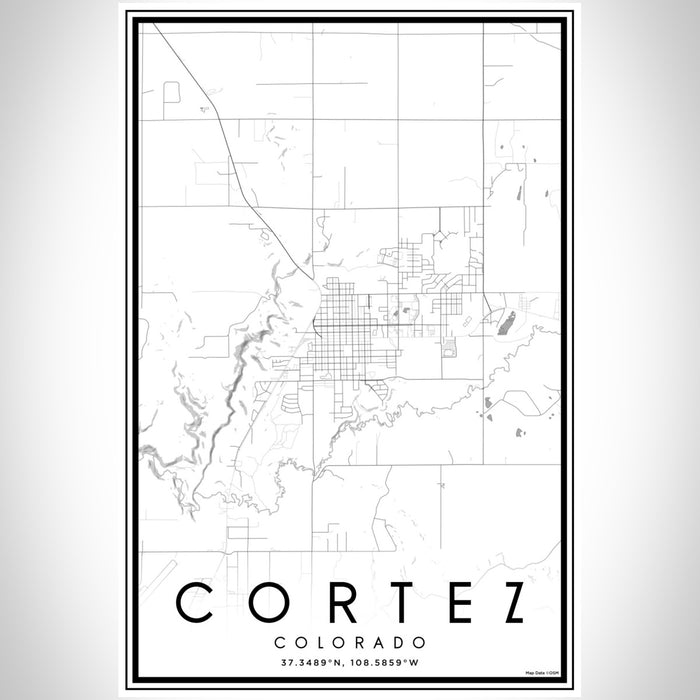 Cortez Colorado Map Print Portrait Orientation in Classic Style With Shaded Background
