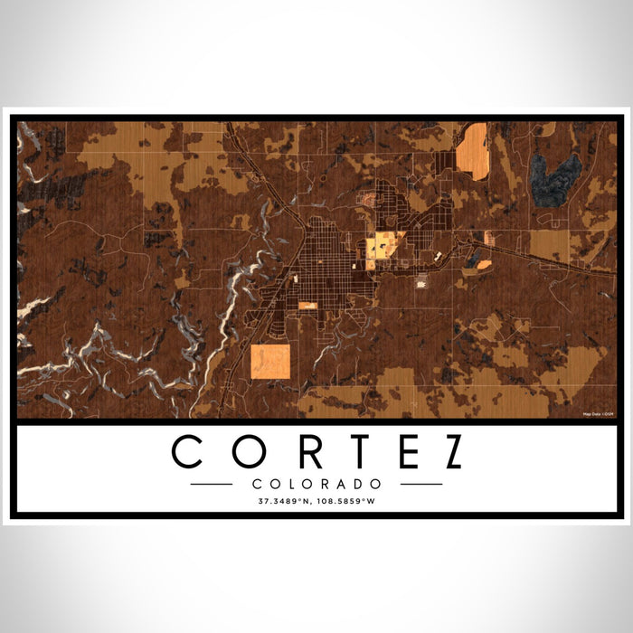 Cortez Colorado Map Print Landscape Orientation in Ember Style With Shaded Background
