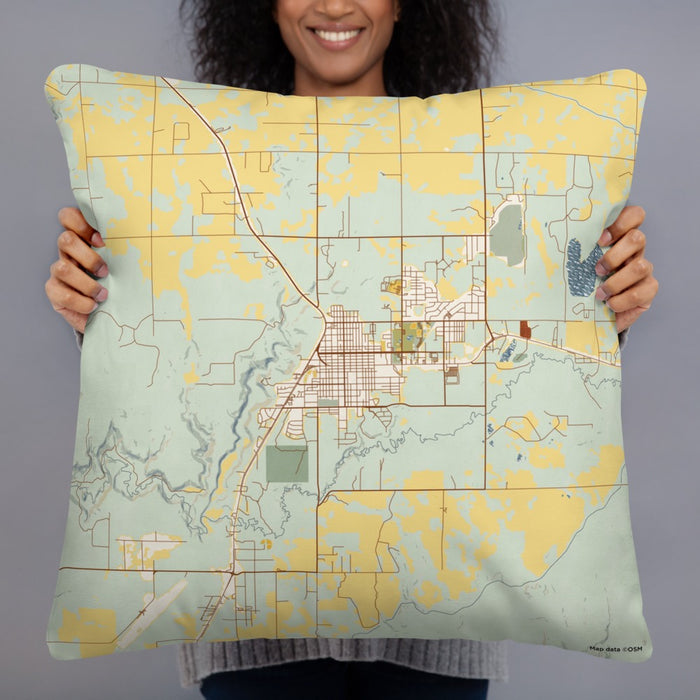 Person holding 22x22 Custom Cortez Colorado Map Throw Pillow in Woodblock