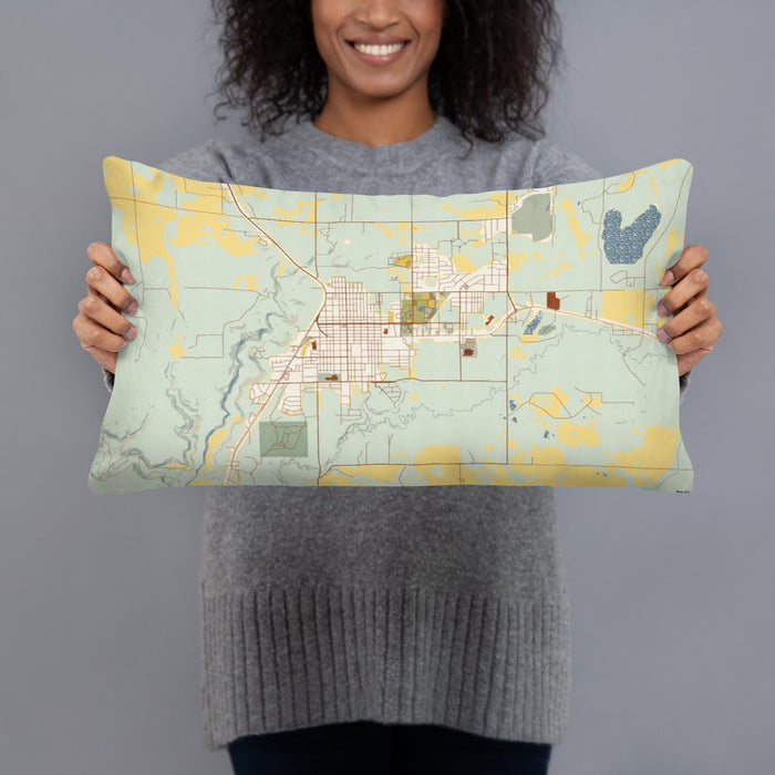 Person holding 20x12 Custom Cortez Colorado Map Throw Pillow in Woodblock