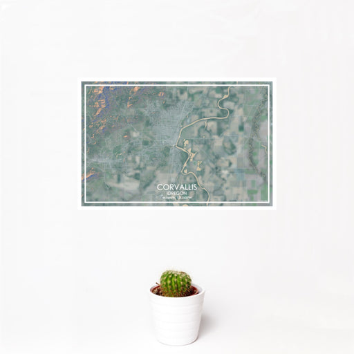 12x18 Corvallis Oregon Map Print Landscape Orientation in Afternoon Style With Small Cactus Plant in White Planter