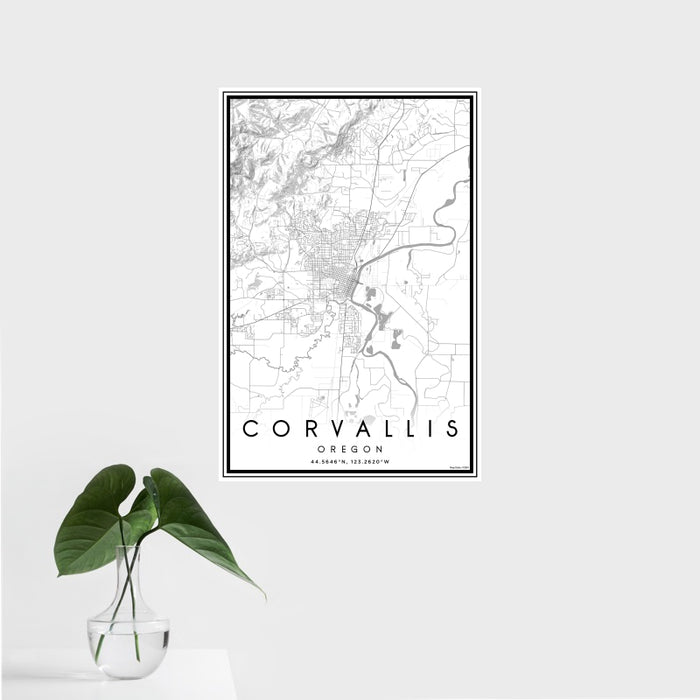 16x24 Corvallis Oregon Map Print Portrait Orientation in Classic Style With Tropical Plant Leaves in Water