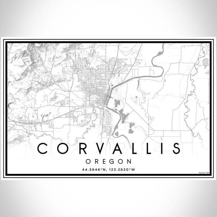 Corvallis Oregon Map Print Landscape Orientation in Classic Style With Shaded Background