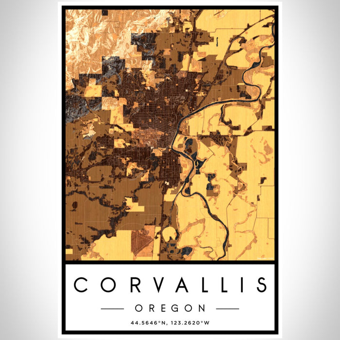 Corvallis Oregon Map Print Portrait Orientation in Ember Style With Shaded Background