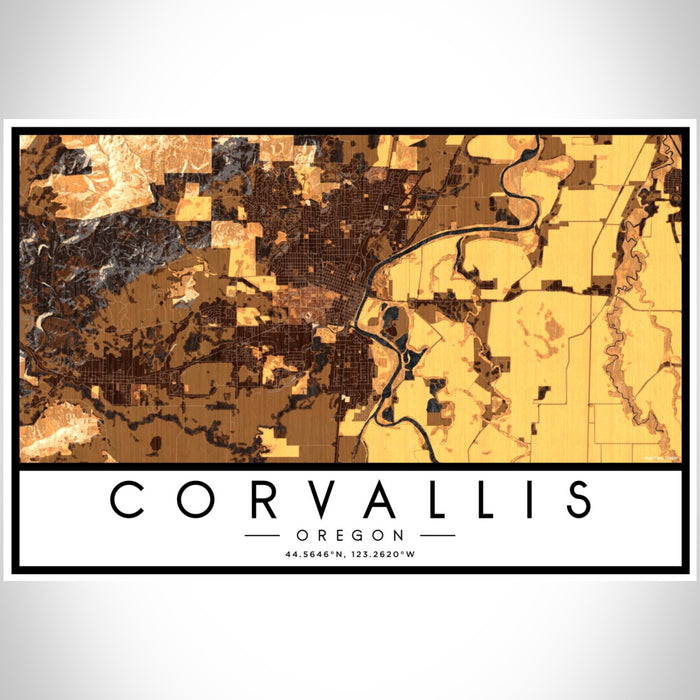 Corvallis Oregon Map Print Landscape Orientation in Ember Style With Shaded Background
