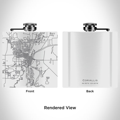 Rendered View of Corvallis Oregon Map Engraving on 6oz Stainless Steel Flask in White