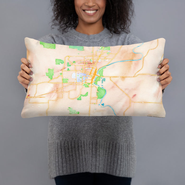 Person holding 20x12 Custom Corvallis Oregon Map Throw Pillow in Watercolor