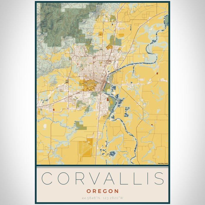 Corvallis Oregon Map Print Portrait Orientation in Woodblock Style With Shaded Background