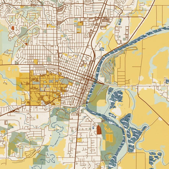 Corvallis Oregon Map Print in Woodblock Style Zoomed In Close Up Showing Details