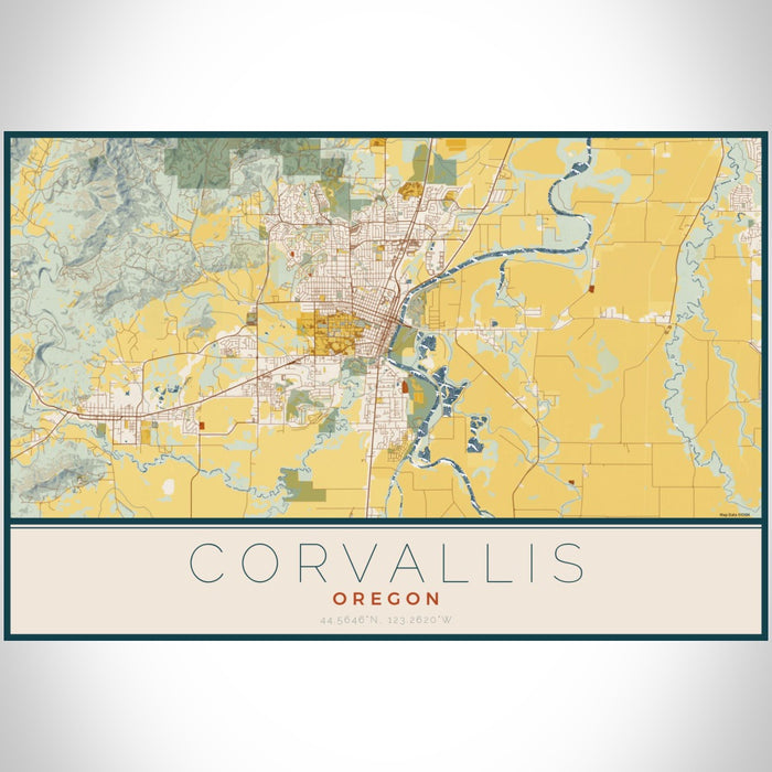 Corvallis Oregon Map Print Landscape Orientation in Woodblock Style With Shaded Background