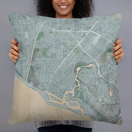 Person holding 22x22 Custom Costa Mesa California Map Throw Pillow in Afternoon